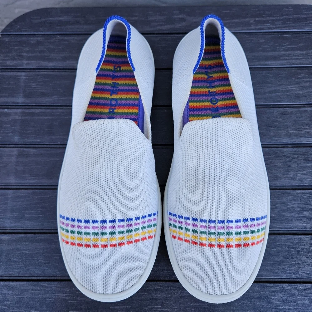 Rothys The Kid Rainbow White Sneaker Slip On Shoes Youth Girls Size 4
